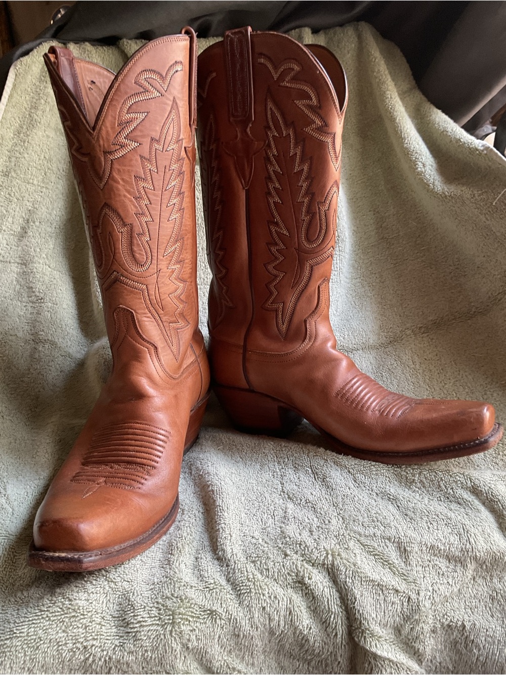 Lucchese Handmade Men's /Women Chestnut Brown Leather Western Cowboy Boots 2010